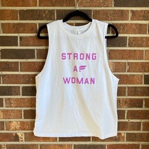 5 for $25 Fabletics White Tank Workout Strong AF Woman Medium